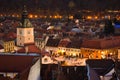 The Council Square of Brasov seen from above White Tower. Night view